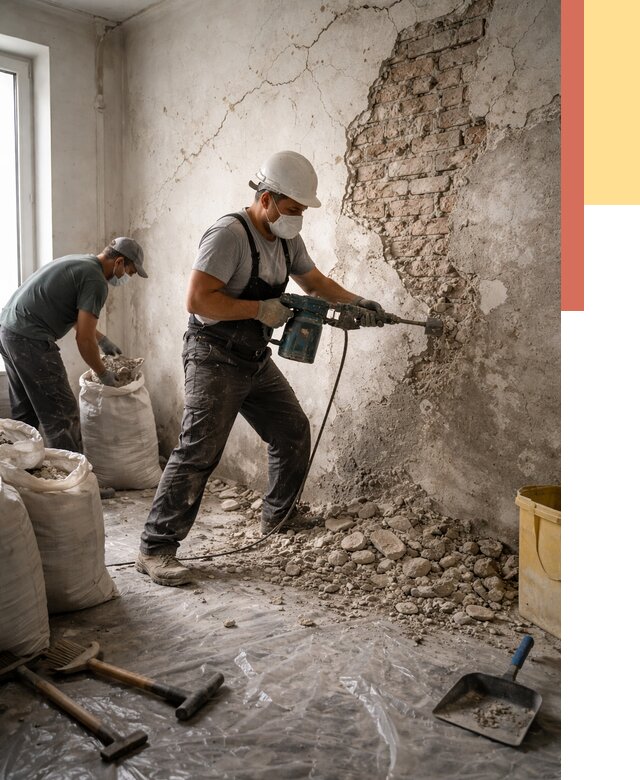 Демонтаж штукатурки со стен в Новодвинске от 7363 руб/м² — быстро и недорого | ОТДЕЛОЧНИК-Нвд