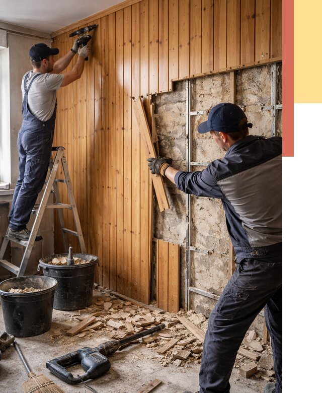 Демонтаж вагонки со стен в Новодвинске от 1483 руб. — снятие, удаление, срочно | ОТДЕЛОЧНИК-Нвд