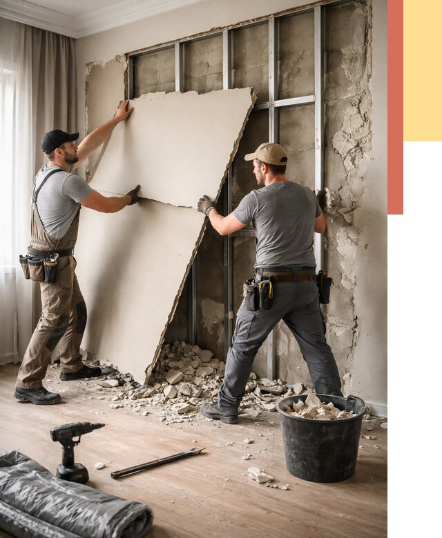 Демонтаж гипсокартона со стен в Новодвинске от 358 руб. — услуги демонтажа | ОТДЕЛОЧНИК-Нвд