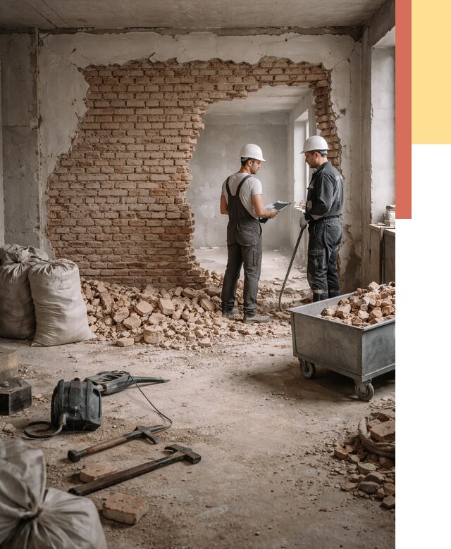 Демонтаж кирпичных стен в Новодвинске от 4295 руб. — быстро, недорого, под ключ | ОТДЕЛОЧНИК-Нвд