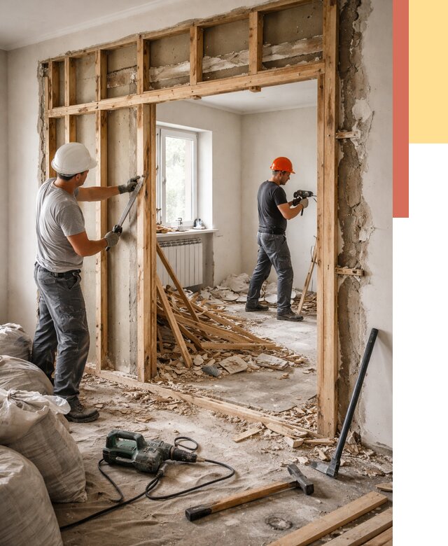 Демонтаж деревянных перегородок в Новодвинске от 3273 руб. — быстро и недорого | ОТДЕЛОЧНИК-Нвд