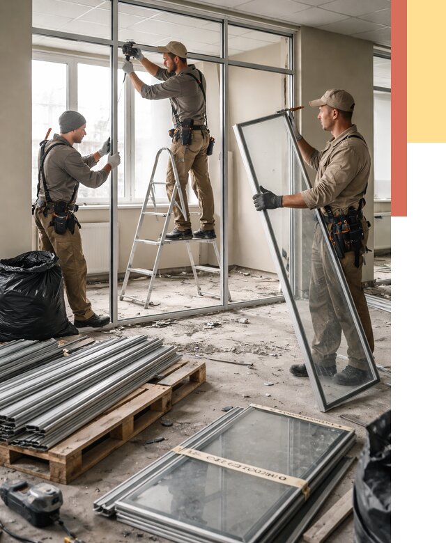 Демонтаж алюминиевых перегородок в Новодвинске от 4295 руб. — быстро и недорого | ОТДЕЛОЧНИК-Нвд