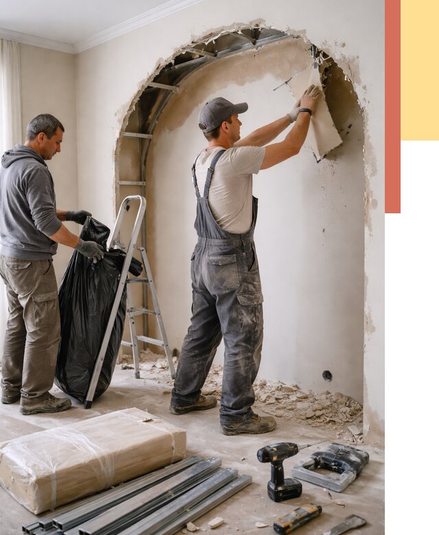 Демонтаж арки из гипсокартона в Новодвинске от 3579 руб. — услуги под ключ | ОТДЕЛОЧНИК-Нвд