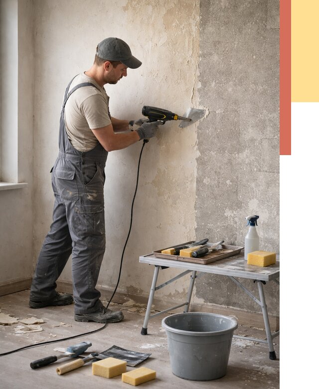 Очистка стен от клея в Новодвинске от 1892 руб. — снятие и удаление клея со стен | ОТДЕЛОЧНИК-Нвд