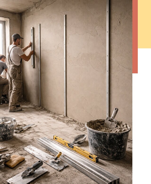 Штукатурка стен по маякам в Новодвинске от 5625 руб./м² — выравнивание под ключ | ОТДЕЛОЧНИК-Нвд