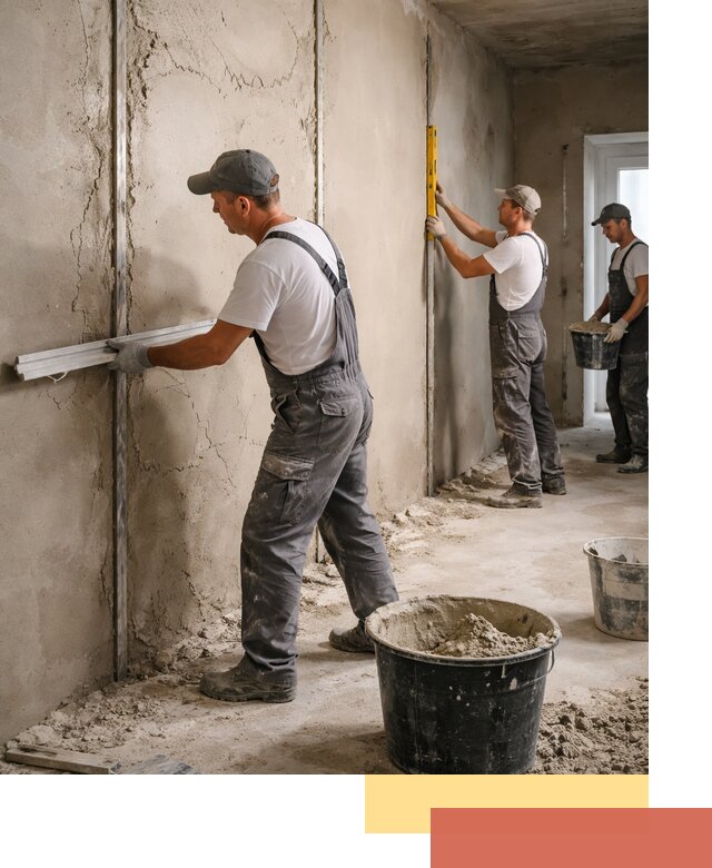 Штукатурка стен по маякам в Новодвинске — точная и ровная поверхность