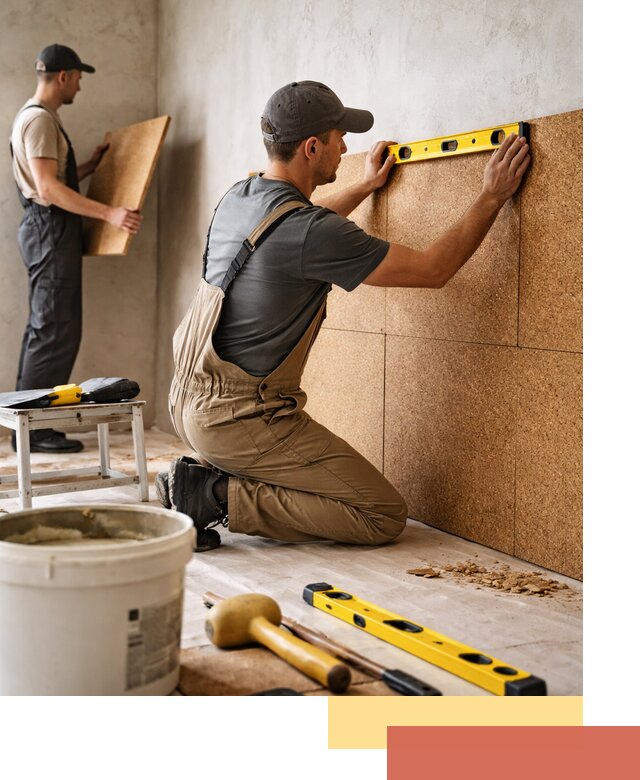 Монтаж пробковых панелей на стены в Новодвинске быстро и качественно