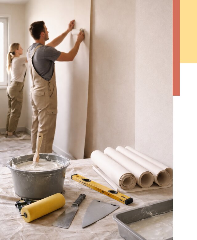 Поклейка бумажных обоев в Новодвинске от 5625 руб./м2 — быстро и недорого | ОТДЕЛОЧНИК-Нвд