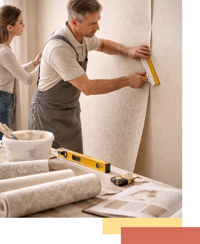 Поклейка обоев с подбором рисунка в Новодвинске