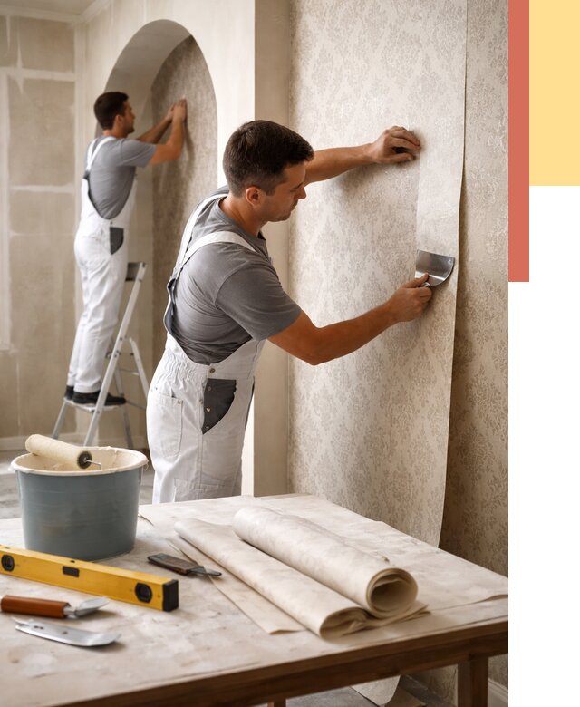 Поклейка обоев на сложные стены в Новодвинске от 2864 руб. под ключ | ОТДЕЛОЧНИК-Нвд