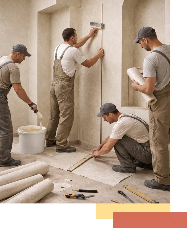 Поклейка обоев на сложные стены и неровные поверхности в Новодвинске