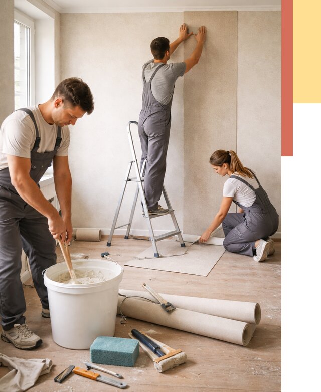 Оклейка стен обоями в Новодвинске от 3579 руб/м2 — быстро и недорого | ОТДЕЛОЧНИК-Нвд