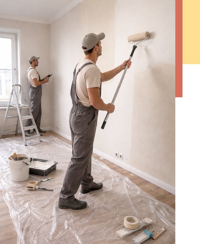 Покраска стен акриловой краской в Новодвинске от 3579 руб./м² — быстро и недорого | ОТДЕЛОЧНИК-Нвд