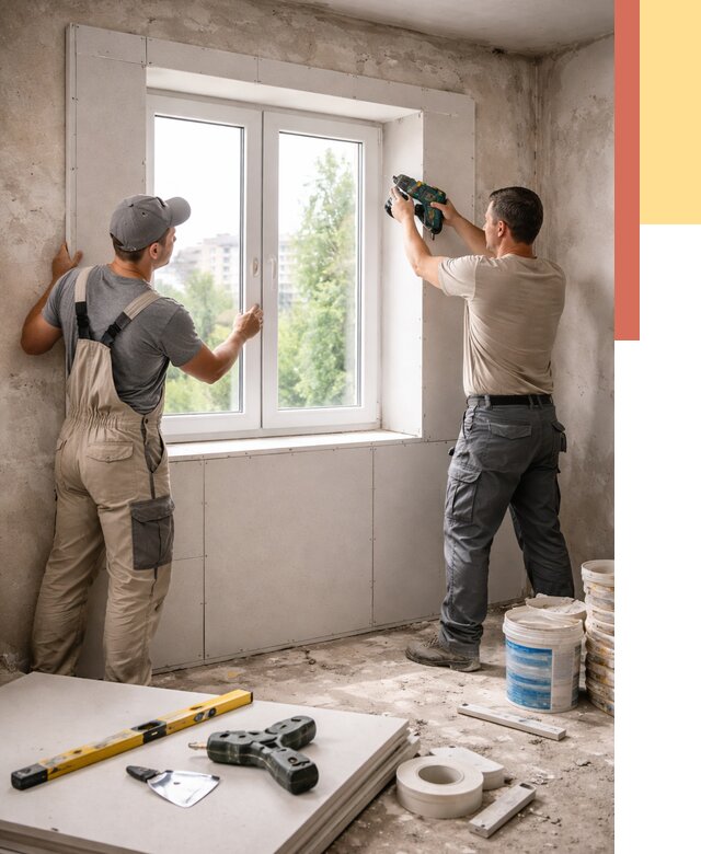 Монтаж откосов из гипсокартона в Новодвинске от 4602 руб. под ключ | ОТДЕЛОЧНИК-Нвд