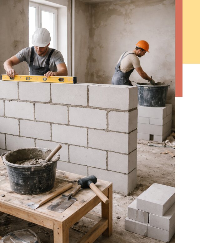 Кладка перегородок из газобетона в Новодвинске от 3273 руб. под ключ | ОТДЕЛОЧНИК-Нвд
