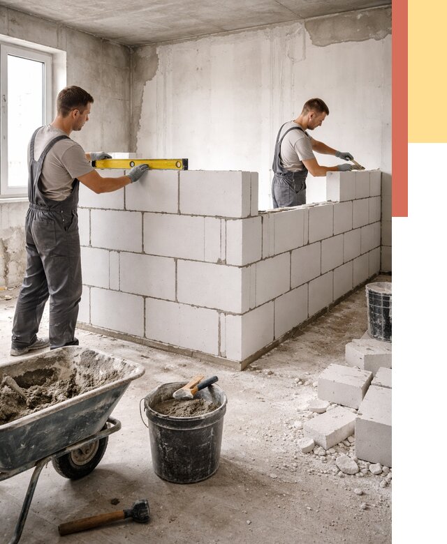 Кладка перегородок из ПГП в Новодвинске от 2557 руб./м2 — монтаж и возведение под ключ | ОТДЕЛОЧНИК-Нвд