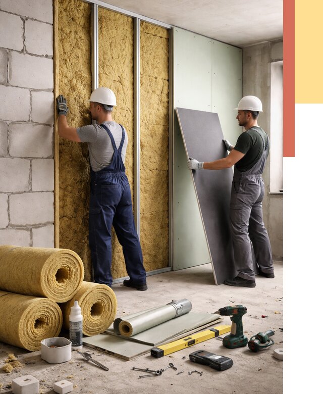 Шумоизоляция перегородок из блоков в Новодвинске от 1892 руб./м² — быстро и недорого | ОТДЕЛОЧНИК-Нвд