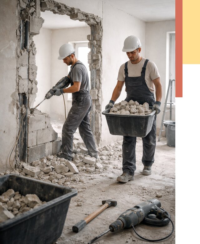 Демонтаж блоковых перегородок в Новодвинске от 3835 руб. — быстро и недорого | ОТДЕЛОЧНИК-Нвд