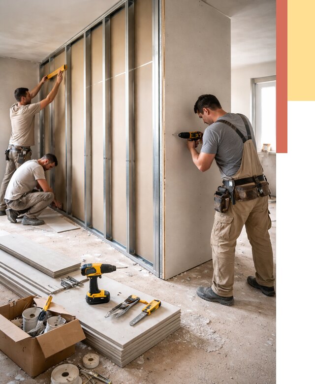 Монтаж однослойной перегородки из гипсокартона в Новодвинске от 665 руб. | ОТДЕЛОЧНИК-Нвд