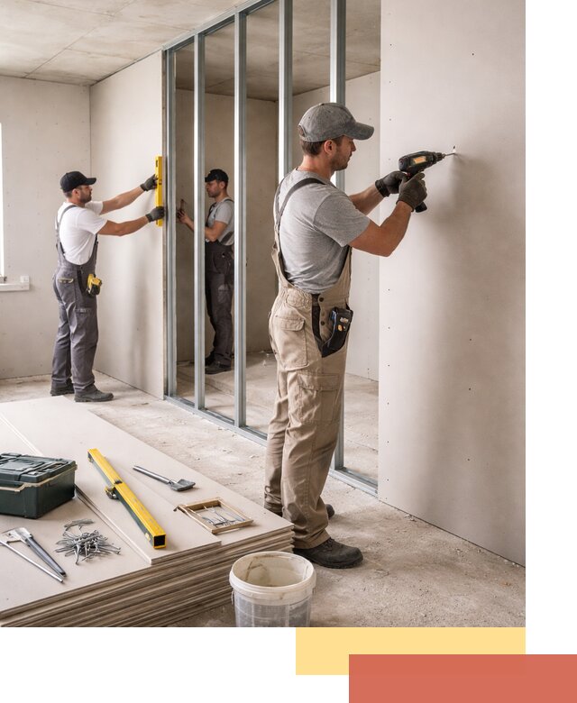 Однослойная перегородка из гипсокартона в Новодвинске под ключ, монтаж и отделка