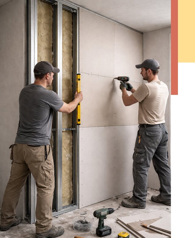 Монтаж двухслойной перегородки из гипсокартона в Новодвинске от 1483 руб. | ОТДЕЛОЧНИК-Нвд