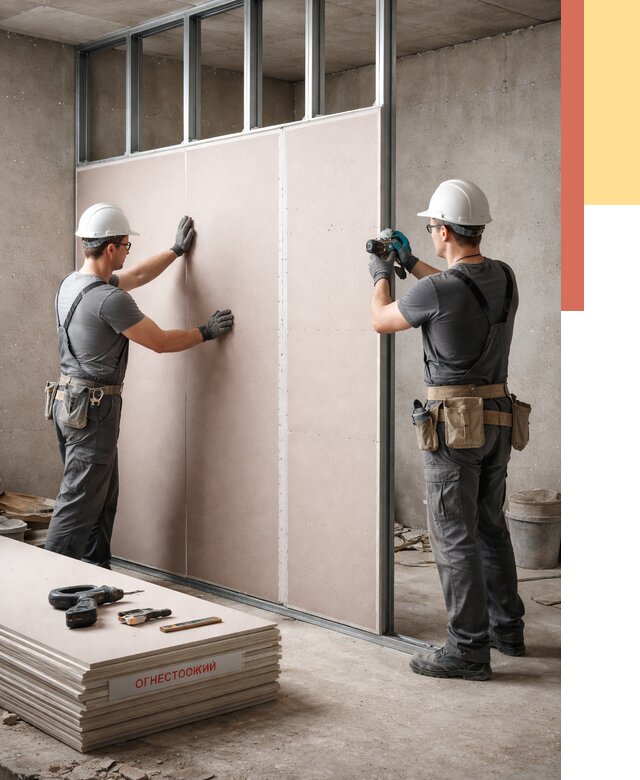 Перегородка из огнестойкого гипсокартона в Новодвинске от 1892 руб. под ключ | ОТДЕЛОЧНИК-Нвд