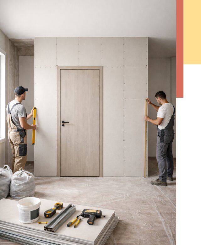 Перегородка из гипсокартона с дверью в Новодвинске от 4602 руб. под ключ | ОТДЕЛОЧНИК-Нвд