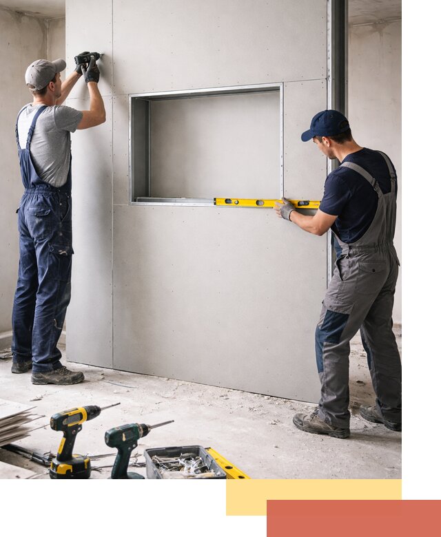 Перегородка из гипсокартона с нишей под декор в Новодвинске