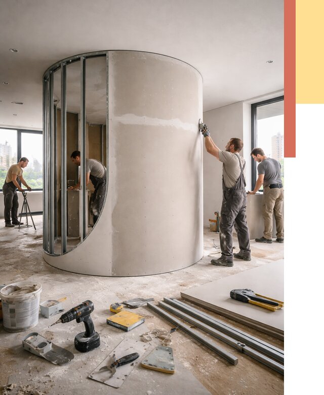 Радиусная перегородка из гипсокартона в Новодвинске от 2966 руб. под ключ | ОТДЕЛОЧНИК-Нвд