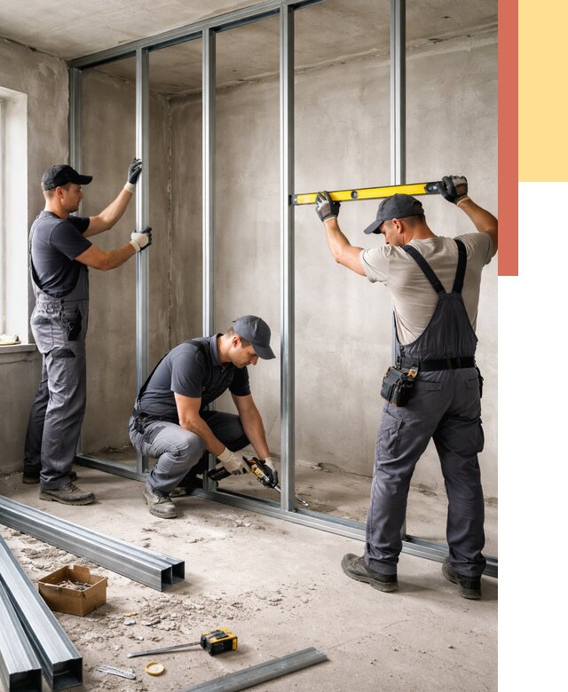 Монтаж каркаса перегородки из профиля в Новодвинске от 767 руб. | ОТДЕЛОЧНИК-Нвд