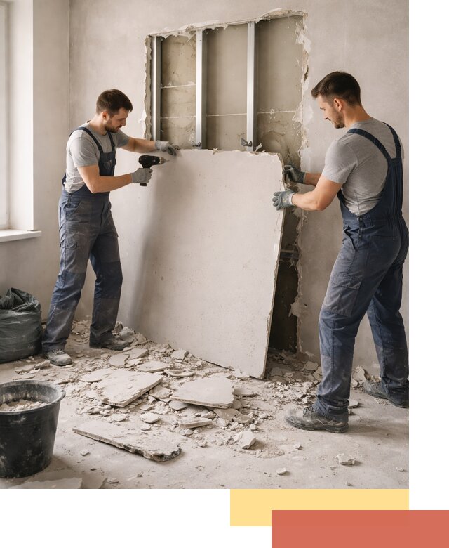 Демонтаж перегородки из гипсокартона в Новодвинске быстрый и аккуратный