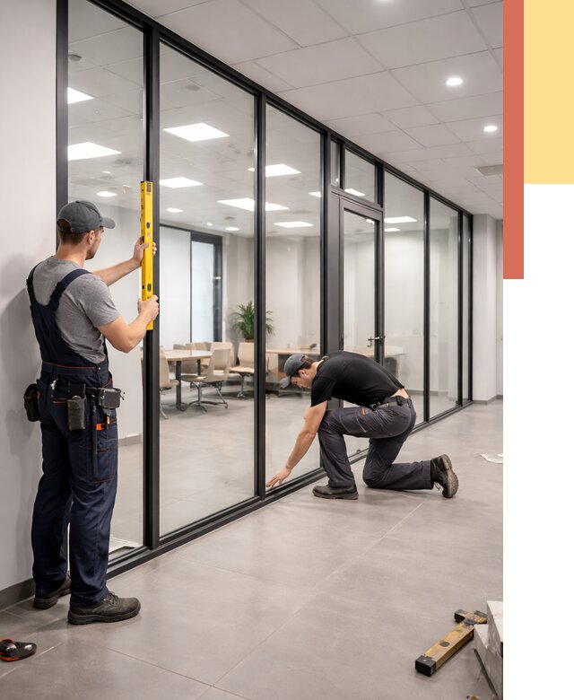 Каркасные стеклянные перегородки в Новодвинске под ключ от 9409 руб. | ОТДЕЛОЧНИК-Нвд