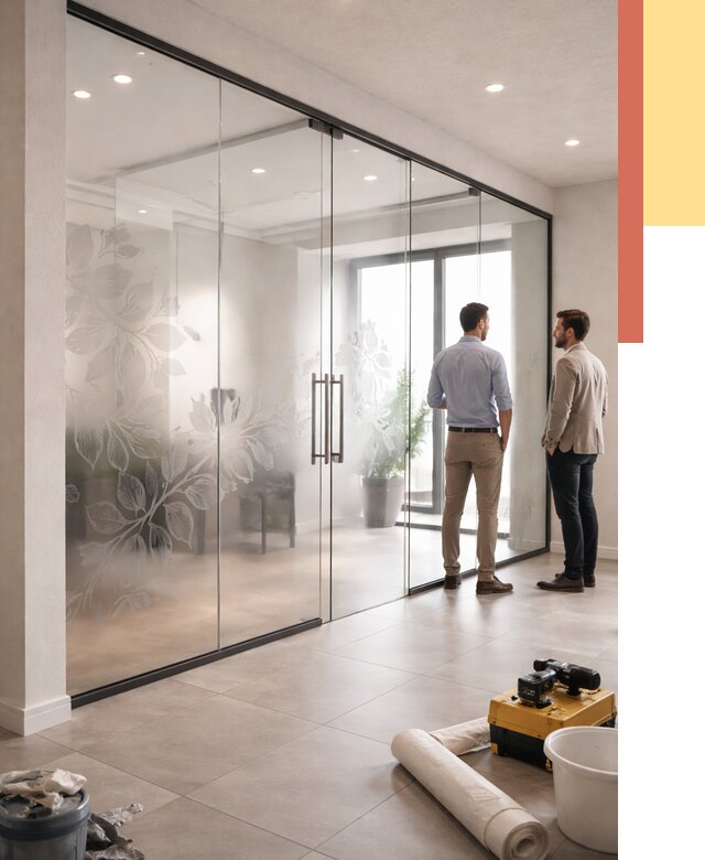 Стеклянные перегородки с рисунком в Новодвинске от 12784 руб. монтаж и нанесение | ОТДЕЛОЧНИК-Нвд