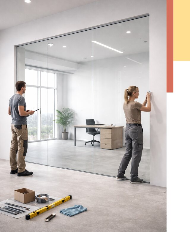 Перегородки из закаленного стекла в Новодвинске от 9716 руб. под ключ | ОТДЕЛОЧНИК-Нвд