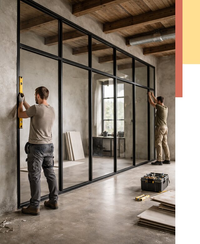 Стеклянные перегородки лофт в Новодвинске от 10738 руб. под ключ | ОТДЕЛОЧНИК-Нвд