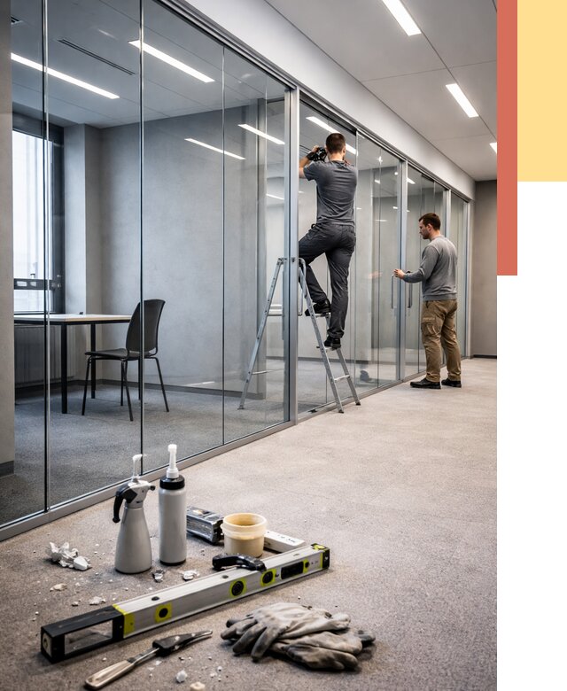 Стеклянные офисные перегородки в Новодвинске от 8693 руб. — монтаж и установка | ОТДЕЛОЧНИК-Нвд