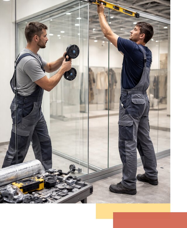 Стеклянные перегородки для магазинов в Новодвинске — монтаж и установка