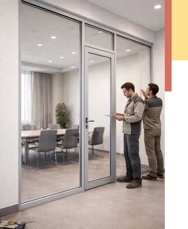 Установка и монтаж алюминиевых перегородок со стеклом в Новодвинске от 8386 руб. | ОТДЕЛОЧНИК-Нвд