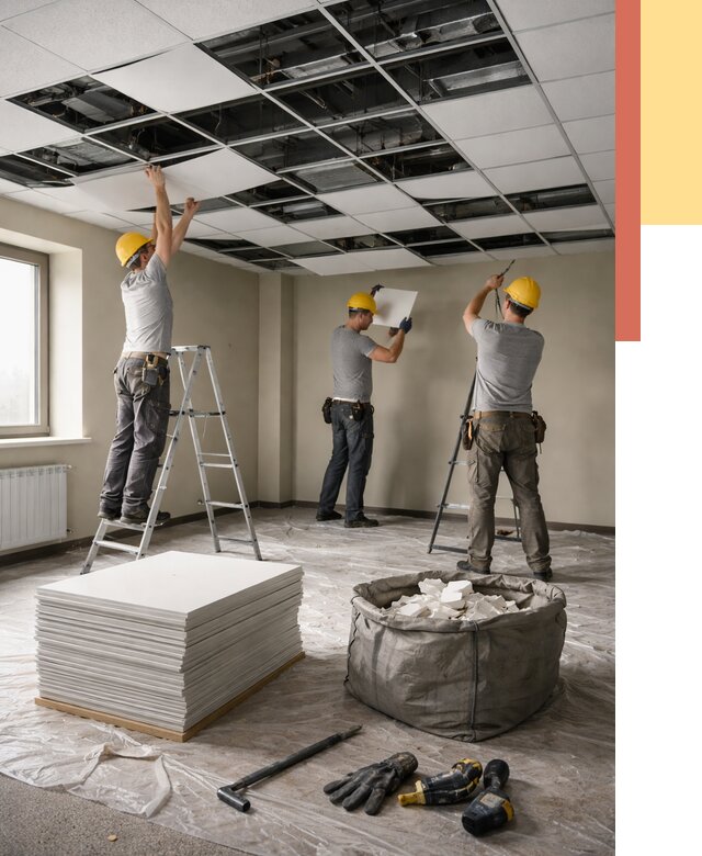 Демонтаж потолка Армстронг в Новодвинске от 4602 руб. быстро и недорого | ОТДЕЛОЧНИК-Нвд