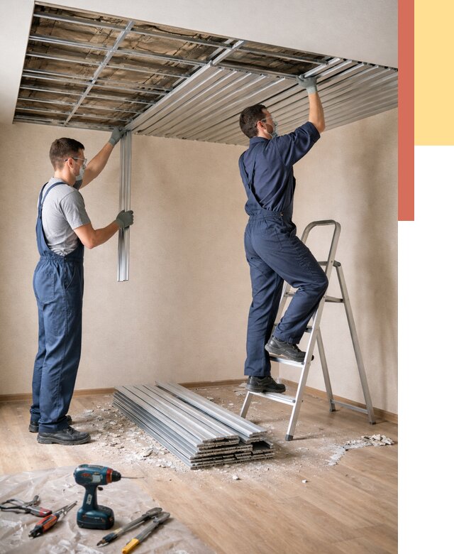 Демонтаж реечного потолка в Новодвинске от 4602 руб. быстро и недорого | ОТДЕЛОЧНИК-Нвд