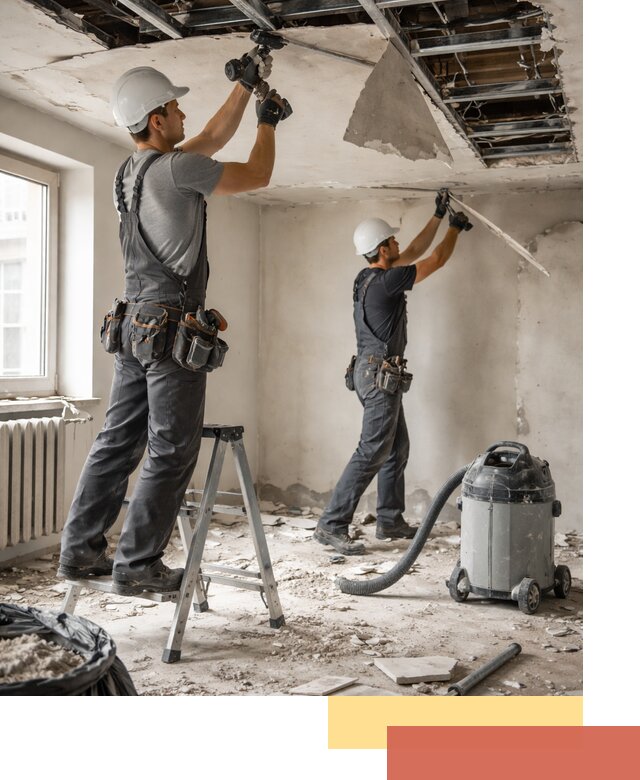 Демонтаж гипсокартонного потолка в Новодвинске быстро и аккуратно