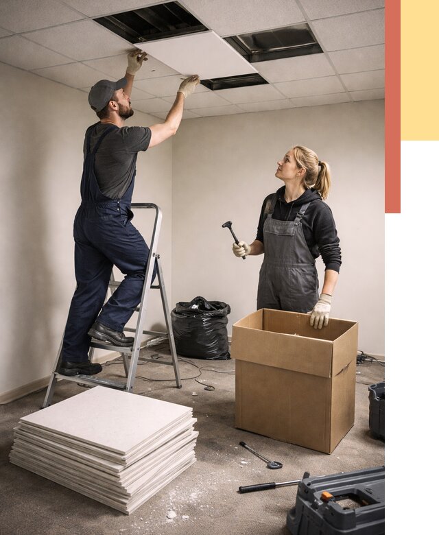 Демонтаж потолочной плитки в Новодвинске от 4602 руб. быстро и недорого | ОТДЕЛОЧНИК-Нвд