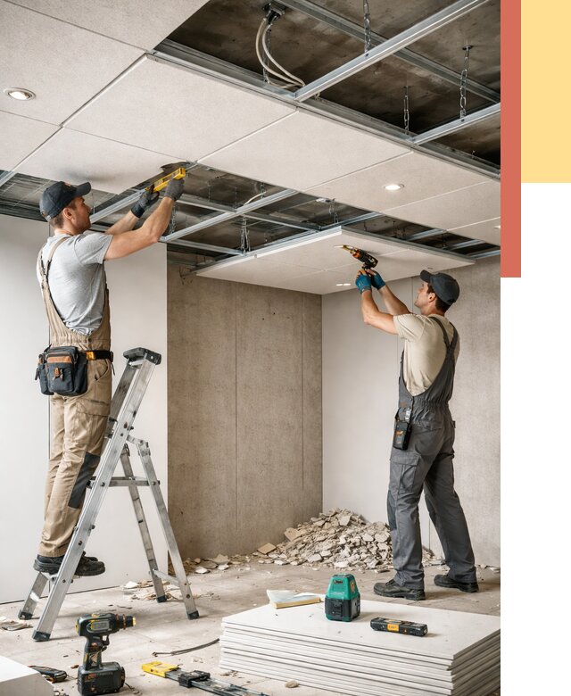 Монтаж акустического потолка в Новодвинске от 6648 руб/м2 — быстро и недорого | ОТДЕЛОЧНИК-Нвд