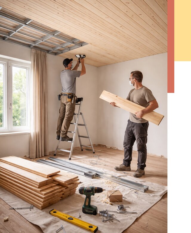 Монтаж потолка из вагонки в Новодвинске от 6648 руб. | Быстро и недорого — ОТДЕЛОЧНИК-Нвд