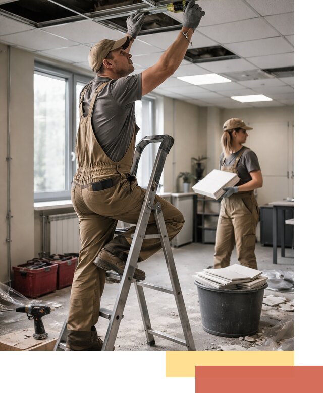 Ремонт потолка Армстронг и замена плит в Новодвинске