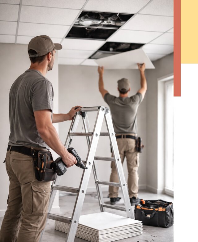 Обслуживание подвесного потолка в Новодвинске от 3579 руб. — быстро и недорого | ОТДЕЛОЧНИК-Нвд