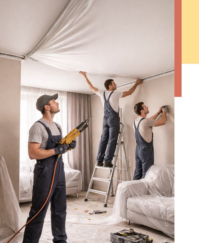 Установка натяжного потолка в Новодвинске от 4602 руб. | Быстро и недорого — ОТДЕЛОЧНИК-Нвд