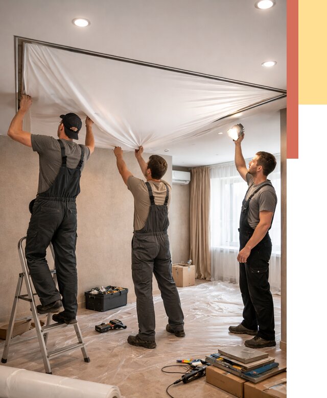 Монтаж ПВХ натяжного потолка в Новодвинске от 3579 руб. под ключ | ОТДЕЛОЧНИК-Нвд