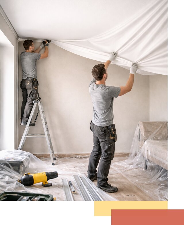 Монтаж тканевого натяжного потолка в Новодвинске недорого и быстро