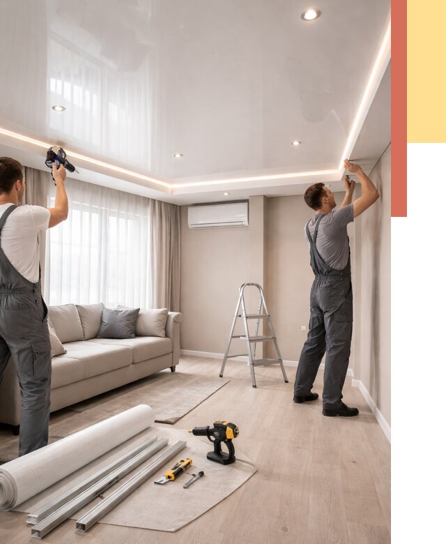 Монтаж глянцевого натяжного потолка в Новодвинске от 767 руб. под ключ | ОТДЕЛОЧНИК-Нвд